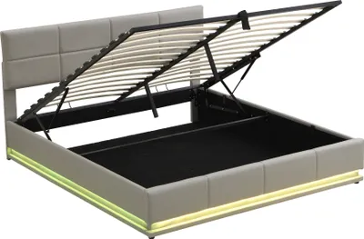 Produktbild von Flieks Hydraulisches Boxspringbett 180x200cm, Polsterbett mit Stauraum und Led, Doppelbett mit Lattenrost, Stauraumbett Jugendbett, Hellgrau