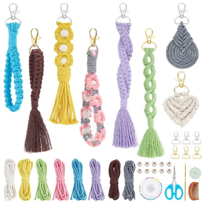 Makramee Schlüsselanhänger Set, 8-teilig, DIY, bunt, mit Anleitung