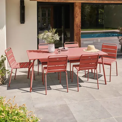 Image de Ensemble table de jardin et 6 chaises en métal argile - Oviala Palavas