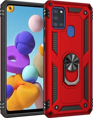 Produktbild von Mobigear Armor Ring  Samsung Galaxy A21s Hülle Hardcase Backcover Stoßfest mit Ringhalter - Rot