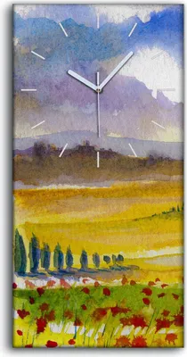 Produktbild von Dekor Leinwand Uhr Wandbilder 30x60 Toskanische Landschaft AquarellMalerei - weiße Hände