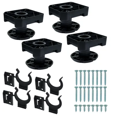 Produktbild von Set aus 4 verstellbaren Küchenfüßen 5 - 7,5 cm, belastbar bis 450 kg + Clips