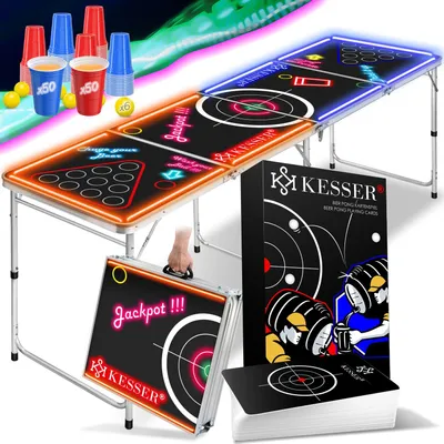 Produktbild von KESSER® Beer Pong Tisch Set mit Kartenspiel Trinkspiel - inkl. 100 Becher (50 Rot & 50 Blau), 6 Bälle + Regelwerk Partyspiele Table Höhenverstellbar Klappbarer
