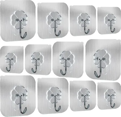 Immagine prodotto di Set da 12 ganci adesivi trasparenti per pareti, ganci impermeabili senza foratura, ganci per asciugamani da cucina e bagno, ganci da parete e da soffitto