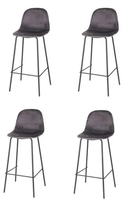 Image de Lot de 4 tabourets de bar en velours "Ima" - Gris foncé - L 47 x P 43 x H 105 cm