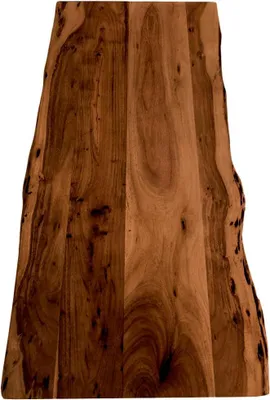 Produktbild von Holzplatte 140x60 cm Curt, Tischplatte aus Akazienholz massiv + nussbaumfarben, Baumkanten-Platte für Heimwerker, geeignet für Arbeitsplatten, Tische & Fensterbretter