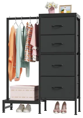 Produktbild von Aufbewahrungsschrank Stoff, 4 Schubladen, Kleiderstange, 111 cm, für Schlafzimmer