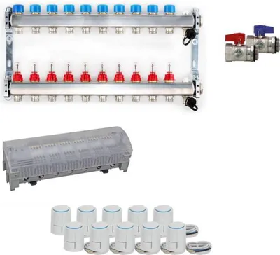 Produktbild von Heizkreisverteiler Komplettset PREMIUM für Fußbodenheizung 10 Heizkreise