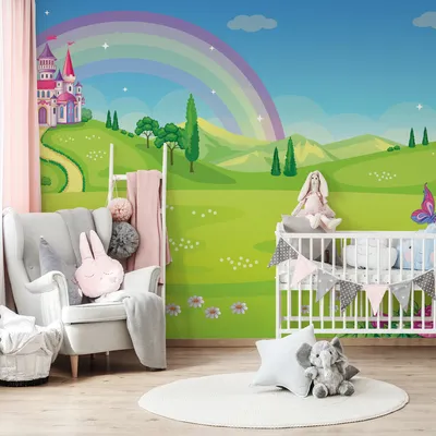 Produktbild von Muralo XXL Vlies FOTOTAPETE Maerchenschloss Bunte Regenbogenwiese (B) 416 cm x (H) 254 cm Tapete Wandtapete KINDERZIMMER SPIELZIMMER 4855