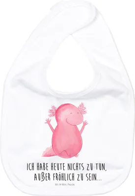 Produktbild von Mr. & Mrs. Panda Sabberlätzchen Axolotl Hurra - Weiß - Geschenk, Zufriedenheit, Lätzchen Für Babys, Kinderlätzchen, Motivation, Spaß, Schlabberlatz, Babylätzchen