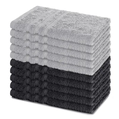 Zdjęcie produktu dla Zestaw 10 ręczników dla gości Lavea® 30 x 50 cm, 100% bawełna frotte, miękkie i chłonne, seria Elena, można prać w temperaturze 60°C, antracyt i srebro