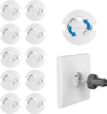 Image de Cache-prises de sécurité pour bébés - installation rapide - mécanisme rotatif - chocs électriques - sécurité - 3 m d'autocollants - couleur universelle