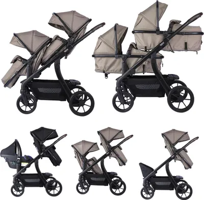 Produktbild von Novi Pacific Duokinderwagen – 0–22 kg – 20+ Konfigurationen – 2 Sitze/Tragen – verstellbare Rückenlehne – XL Korb – Solid Hazel
