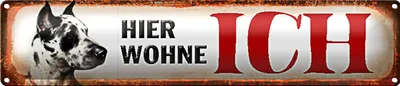 Produktbild von Blechschild Straßenschild 46x10cm Dogge Hund hier wohne ich Dekoration