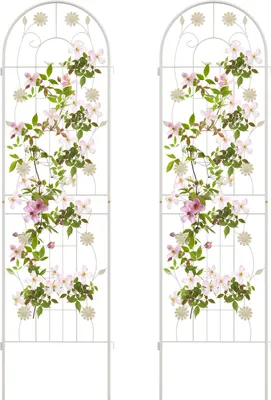 Zdjęcie produktu dla Metalowa krata COSTWAY 2, dekoracyjne ogrodzenie ogrodowe, wolnostojąca pomoc do wspinaczki, krata ogrodowa do podłączenia, 220 x 50 cm, biała