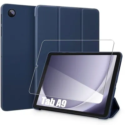 Image de Coque + Verre Trempé pour Samsung Galaxy Tab A9 (8,7 Pouces) Protection avec Fonction Support - Bleu Marine