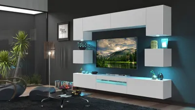 Obrázek produktu pro Furnitech Obývací stěna - Moderní závěsná skříňka - Obývací stěna s policemi a TV skříňkou - Nábytek do obývacího pokoje bez LED (Besta GAN1-17W-M8-1B Matt)