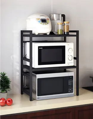 Zdjęcie produktu dla Półka Regulowana Podwójna Stojak Do Kuchni Na Mikrofalówkę + 6 Haczyków