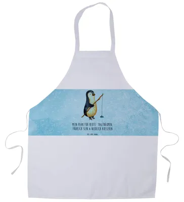 Produktbild von Mr. & Mrs. Panda Schürze Pinguin Angler - Eisblau - Geschenk, Barkeeper, Angelurlaub, Plan, Küchenzubehör, Grill, Kochschürze, Wochenende, Grillschürze, Angeln, Urlaub
