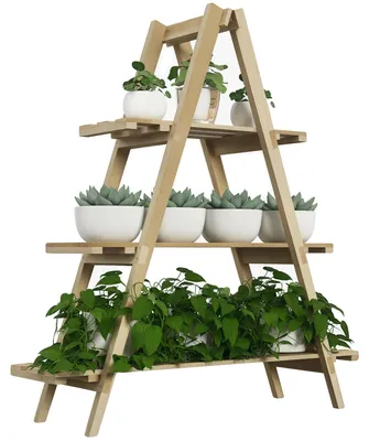 Obrázek produktu pro Stojan na květiny, smrkové dřevo, 3 patra, konstrukce ve tvaru písmene A, 100 cm x 36 cm x 112 cm, vhodný pro vnitřní i venkovní použití
