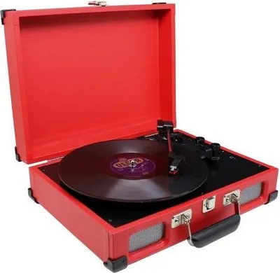 Productafbeelding van Soundmaster PL580, platenspeler met riemaandrijving, semi-automatisch, rood, 33 1/3, 45, 78 toeren, draaitafel, J-vormige toonarm