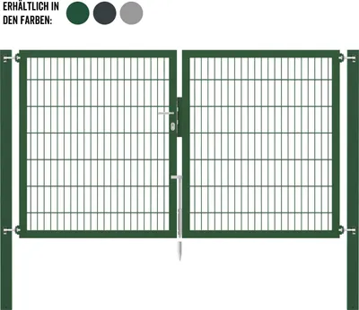 Produktbild von Alberts Doppeltor Flexo Plus mit Zubehör, zum Einbetonieren, grün, Breite 200 cm, Höhe 160 cm, Pfostenstärke 80 x 80 mm