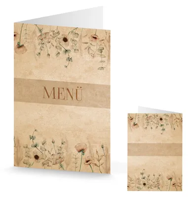 Produktbild von Menükarten boho Hochzeit DIN A5 beige zum Bedrucken