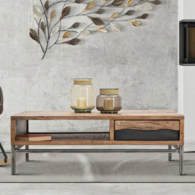 Obrázek produktu pro Konferenční stolek z hnědého dřeva se zásuvkou 118x70x40 cm