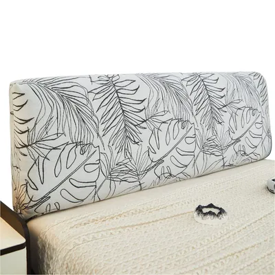 Produktbild von Bett Kopfteil Bezug, All-Inclusive Bettkopfteil Hussen Strecken, Blätterprint 180cm, Weiß