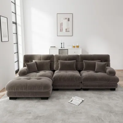 Produktbild von STILVORA Modulares Ecksofa als übergroßes L-förmiges Cloud Couch, Tiefes Schlafsofa mit Ottoman aus Cord und Chenille, Wohnzimmersofa für komfortables Wohnen