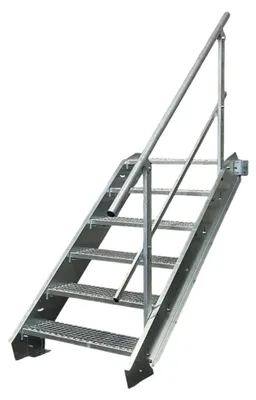 Produktbild von Stahltreppe Industrietreppe Außentreppe 6 Stufen Breite 100 cm variable Geschosshöhe 90-120 cm mit einseitigem Geländer