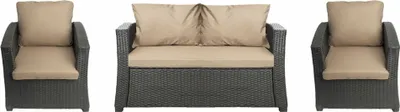 Immagine prodotto di Cuscini da giardino su mobili in polyrattan per 4 persone|Seduta divano 120x60 Beige, 2 cuscini sedia 56x50, cuscini per mobili da giardino
