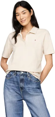 Produktbild von Tommy Hilfiger Damen Poloshirt Kurzarm Regular Fit, Beige (Classic Beige), XS