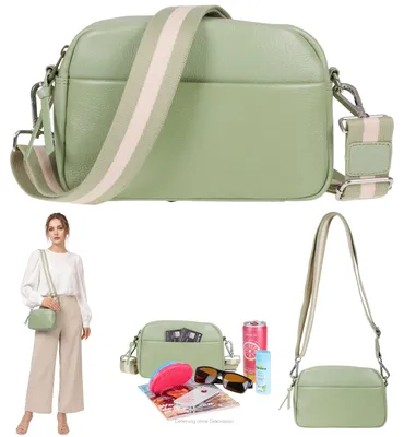 Produktbild von Handtasche echtes Leder klein Damen Tasche Echtleder Umhängetasche Ledertasche Schultertasche Alessandro Salvatore Milano Crossbody 12976 Grün + Etui