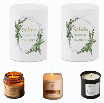 Tafeldekor-Set Eukalyptus, 2 Windlichter, Weiß, für Feste