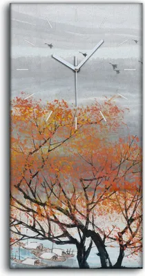 Produktbild von Wanduhr Bürouhr Leinwand Bild 30x60 Malerei Asiatische Berg Bäume Boote Kunst - weiße Hände