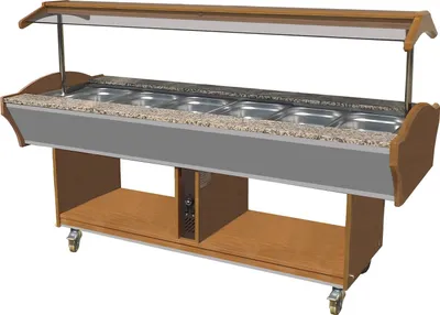 Produktbild von CHEFGASTRO Buffet Wärmetheke MORRIS auf Rollen | LED | 6/1 GN | HxBxT 85/135x220x90cm | +30/+90°C | Braun