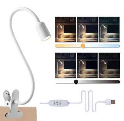 Obrázok produktu pre Stolná lampa s klipom, LED, s reguláciou jasu, 3 teploty farieb, biela