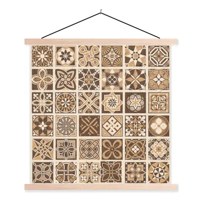 Produktbild von MuchoWow® Textilposter Design - Blumen - Braun - Natur - Vintage 120x120 cm mit holzfarbenen Rahmen - Textil-Poster
