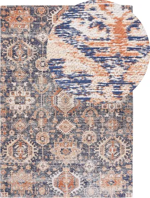 Zdjęcie produktu dla BELIANI Dywan niebieski z czerwonym bawełniany 140 x 200 cm orientalny wzór styl boho do salonu sypialni