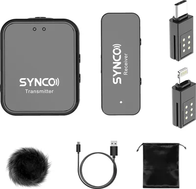 Produktbild von SYNCO G1TL 2.4G Drahtloses Mikrofonsystem inkl. Ansteckmikrofon Sender + Mini Empfaenger mit 2 Anschluessen 150m uebertragungsreichweite Eingebauter Akku Ersatz fuer iPad iPhone Type-C Smartphone Tablet Vlog Live Streaming Interview Videoaufzeichnung
