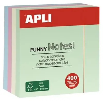 Produktbild von APLI Haftnotiz-Würfel "FUNNY Notes!" 75 x 75 mm sortiert 400 Blatt