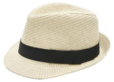 Produktbild von Britischer Vintage-Strohhut mit Streifen, breitkrempiger Stroh-Sonnenhut für Damen, Strohhut