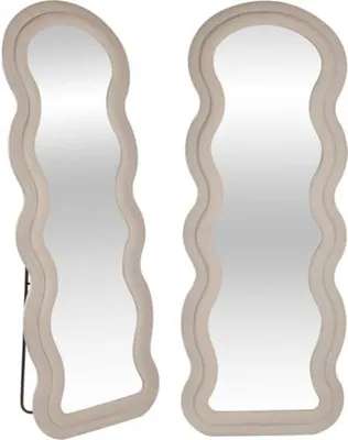 Image de Élégant miroir sur pied en daim et velours, 160 x 60 cm, beige