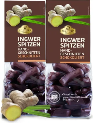 Produktbild von LÜHDERS - Ingwer Spitzen in Zartbitterschokolade , 2er Set