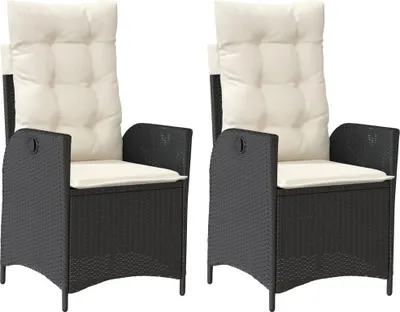 Image de vidaXL Fauteuil de jardin avec coussin 2 pcs. Réglable Noir Poly Rattan