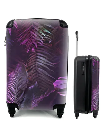 Produktbild von MuchoWow® Koffer Handgepäck Trolley Rollkoffer Kleine Reisekoffer mit 4 Rollen - Dschungel - Blätter - Lila - Grün - Jungen - Mädchen - Kinder - Cabin Size < 55x40x23 cm & 55x40x20 cm - Kinderkoffer - Kabinenkoffer - Boardgepäck - Reise-Box - Reisekoffer - Reisegepäck - Koffer mit Bild - Trolley für Kinder