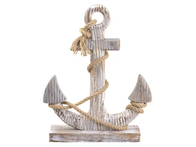 Produktbild von Vintage Deko Holz Anker weiß mit Tau Maritim 26x40 cm Schiff