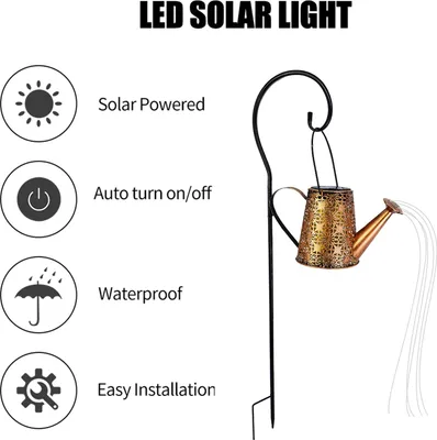 Image de Lampe d'arrosage en métal Lampe de piquet solaire LED creuse Lampe de paysage solaire imperméable à l'eau Lampe de piquet de lanterne d'extérieur pour allée de jardin Allée de jardin Cour arrière