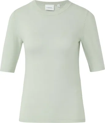 Produktbild von comma Feinstrick Kurzarm-Pullover Slim Fit Viskosemix mit Rüschen-Details und Rundhalsausschnitt